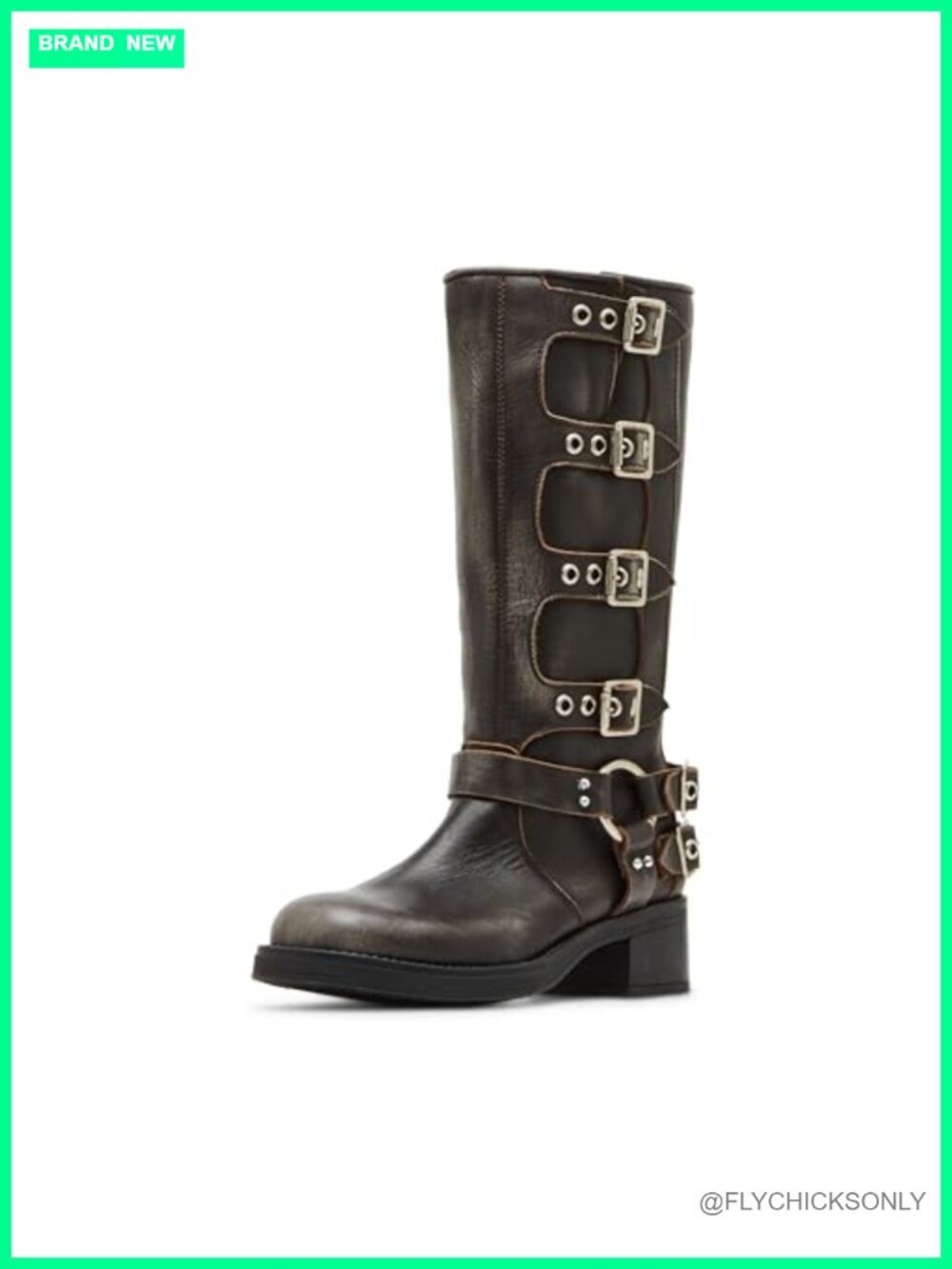 Steve Madden Rocky Knee High Boot Leather Round Toe Buckle